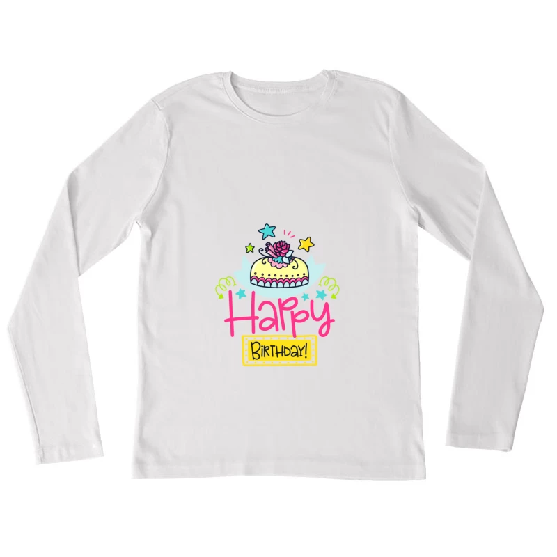 Carte d'anniversaire colorée avec gâteau et étoiles Femme Manches Longues T-Shirt