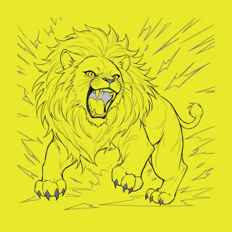 Fierce Roaring Lion Illustration Throw Pillow