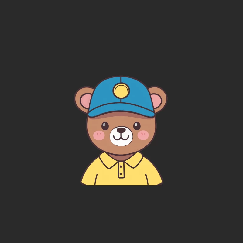 Cute Cartoon Bear in Blue Cap and Yellow Polo Baseball Cap