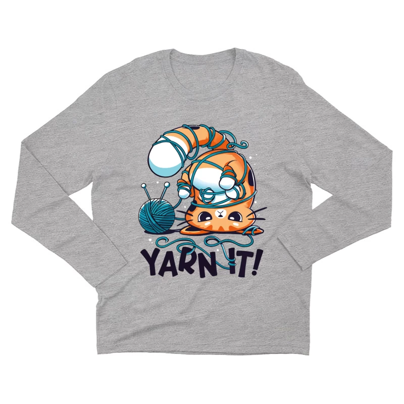 Yarn It! Whimsical Cat Illustration Male Long Sleeve T-Shirt