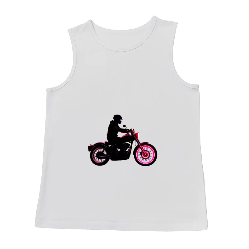 Silhouetted Motorcycle Rider with Neon Red Accents Male Tank Top