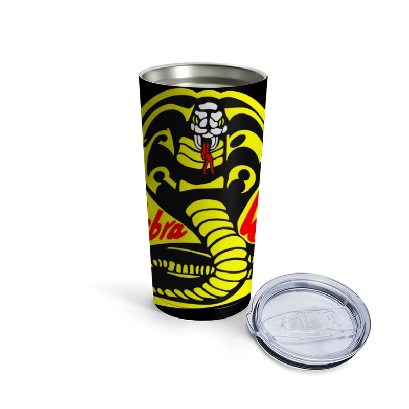 Cobra Kai Martial Arts Dojo Logo with Strike-Ready Snake Travel Mug