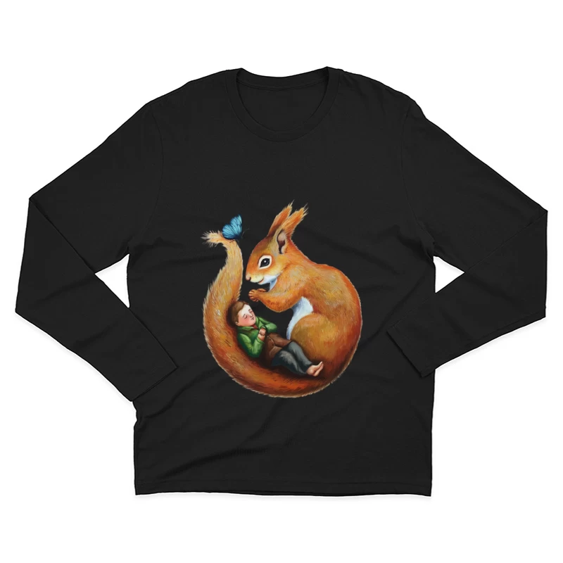 Whimsical Squirrel's Gentle Embrace: A Fantasy Nature Illustration Male Long Sleeve T-Shirt