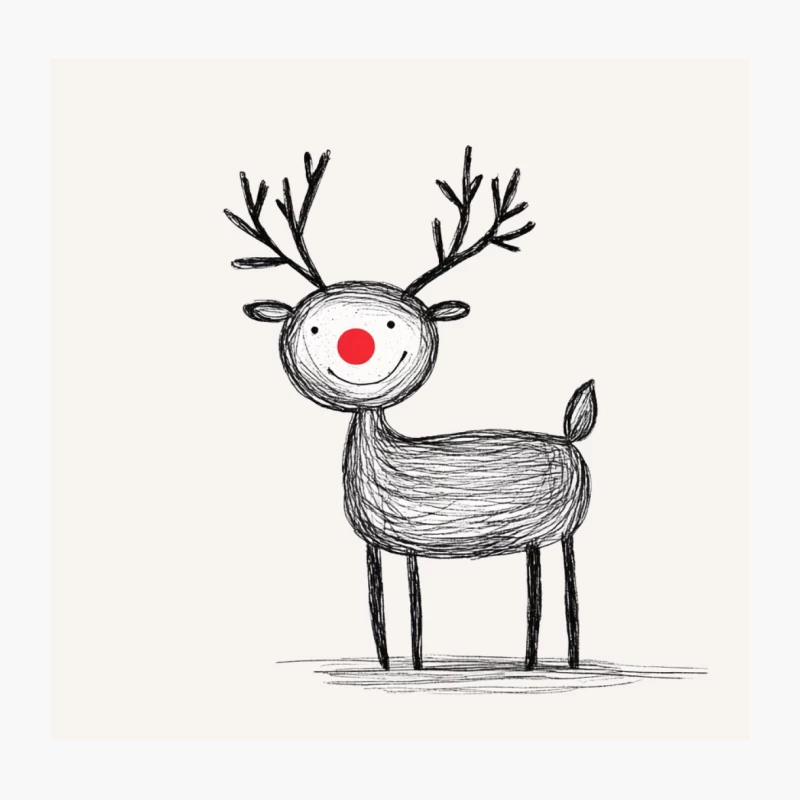 Cute Christmas Reindeer Minimalist Sketch Throw Pillow