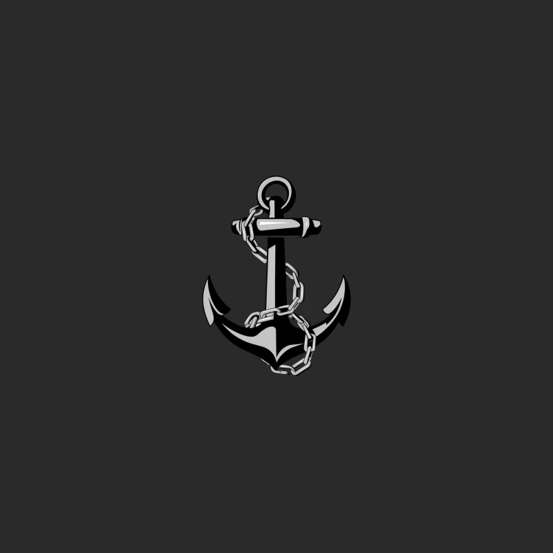 Black and White Nautical Anchor with Chain Illustration Baseball Cap