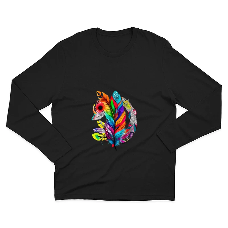 Bunte Federn in Mandala-Stil Herren Langarm T-Shirt