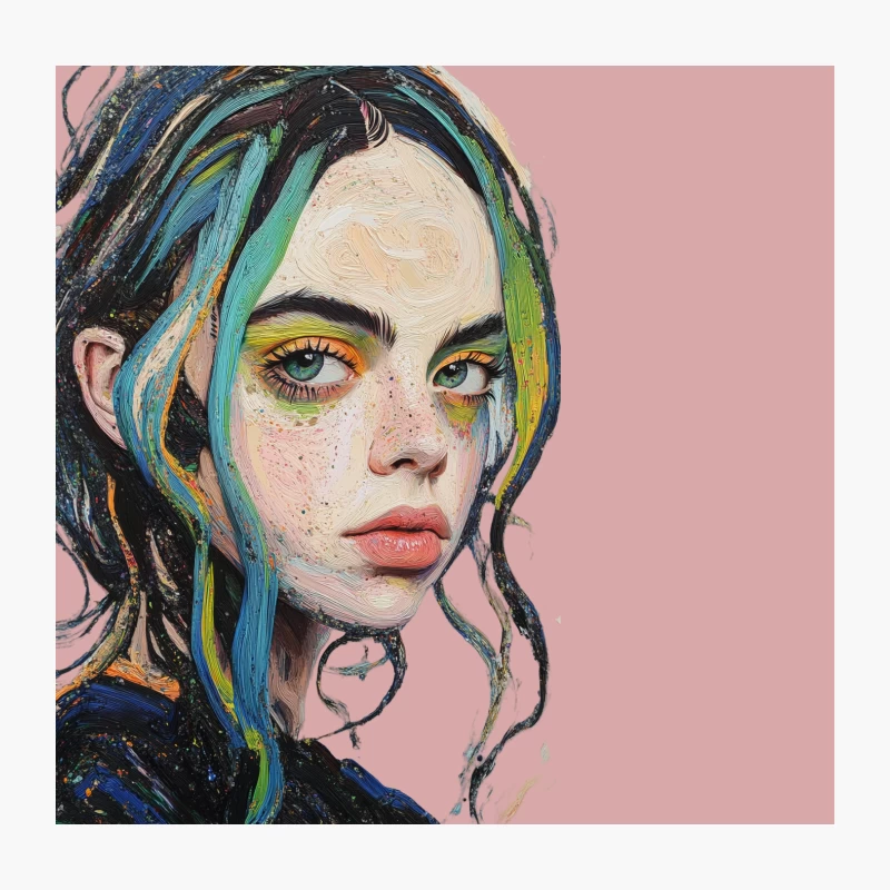 Vibrant Artistic Portrait of Young Woman with Colorful Hair Throw Pillow