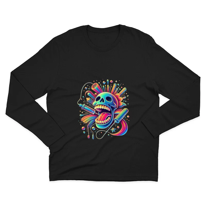 Psychedelic Rainbow Skull Pop Art Design Male Long Sleeve T-Shirt