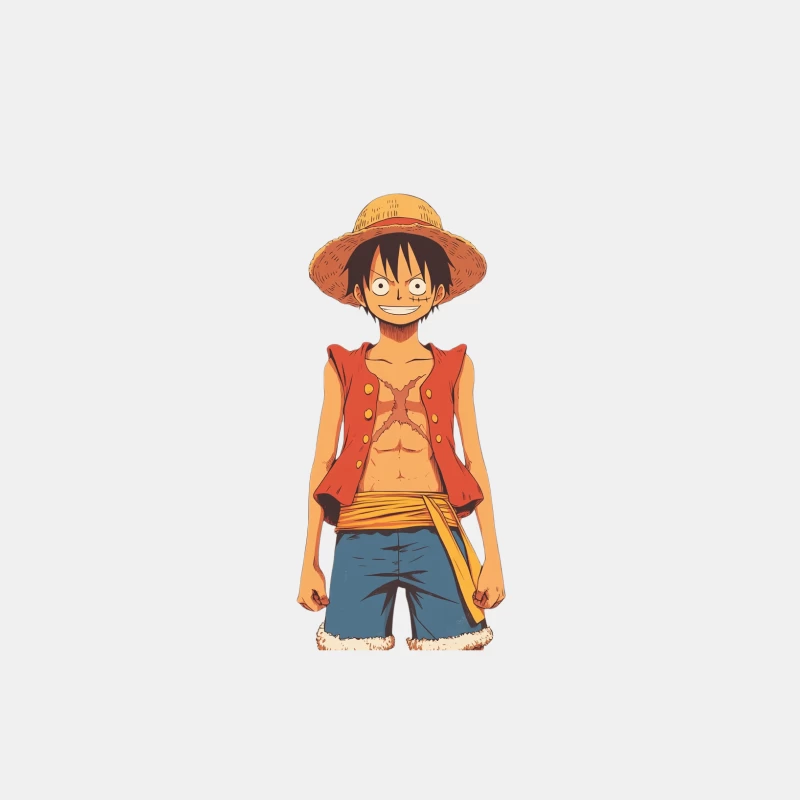 Smiling Anime Pirate Character with Straw Hat Male Tank Top