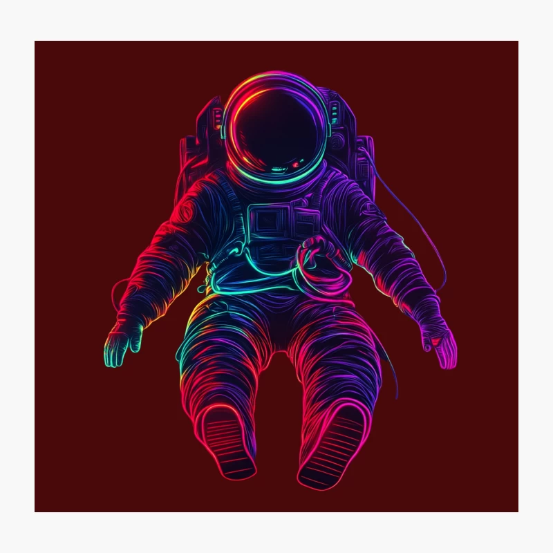 Neon Astronaut: Colorful Space Explorer in Digital Art Throw Pillow