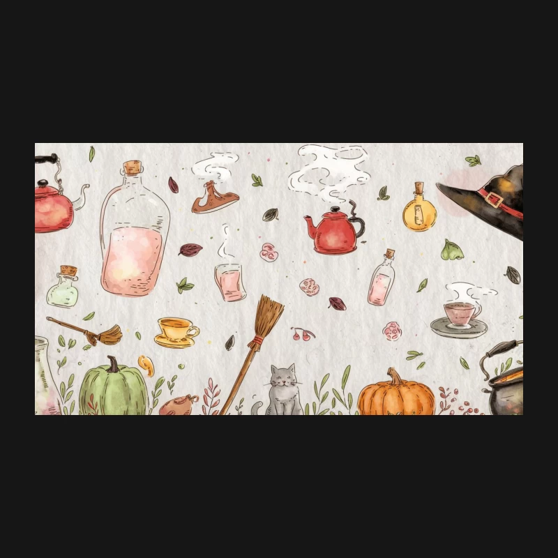 Cozy Autumn Witchcraft: A Magical Tea Illustration Desk Mat