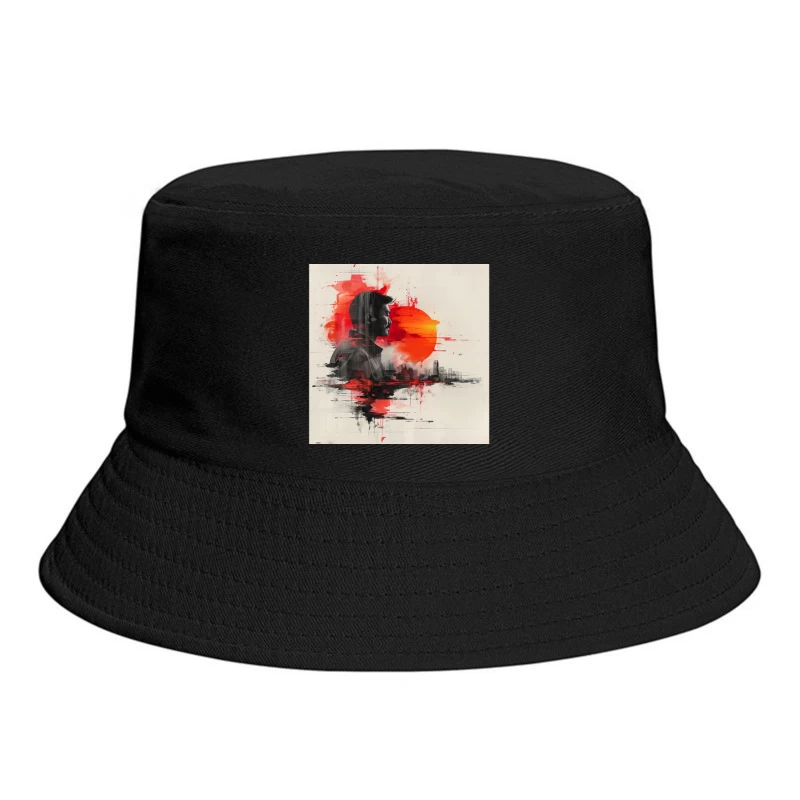 Urban Silhouette in Crimson Sunset Bucket Hat