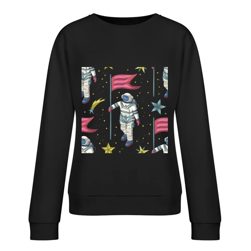 Astronauten mit Flaggen im Weltraum Damen Pullover Sweatshirt