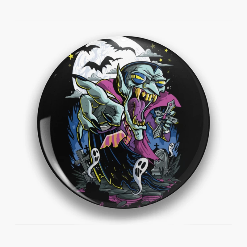 Spooky Halloween Vampire Graphic Pin