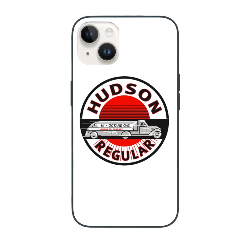 Vintage Hudson Regular Gas Station Logo with Art Deco Fuel Truck Design iPhone Case