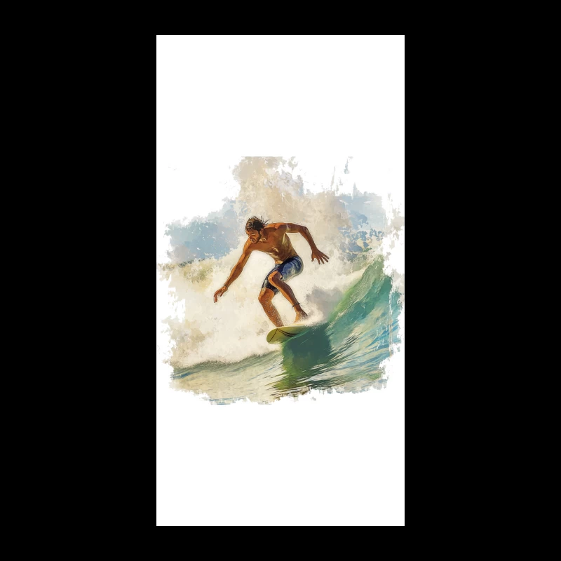 Dynamic Watercolor Surfer Riding Turquoise Wave iPhone Case