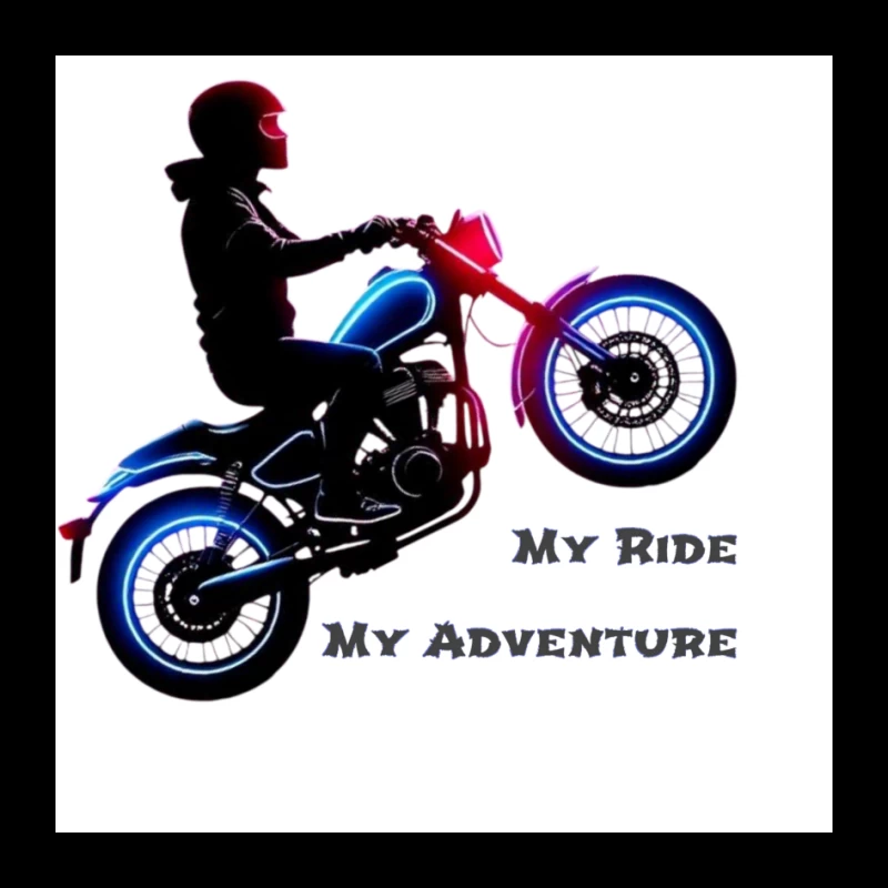 Neon-Lit Motorcycle Rider Silhouette with Adventure Quote Pin