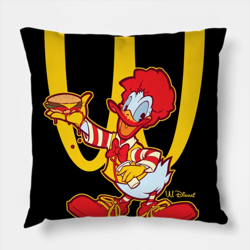 Cartoon Fast Food Character Holding a Burger Throw Pillow