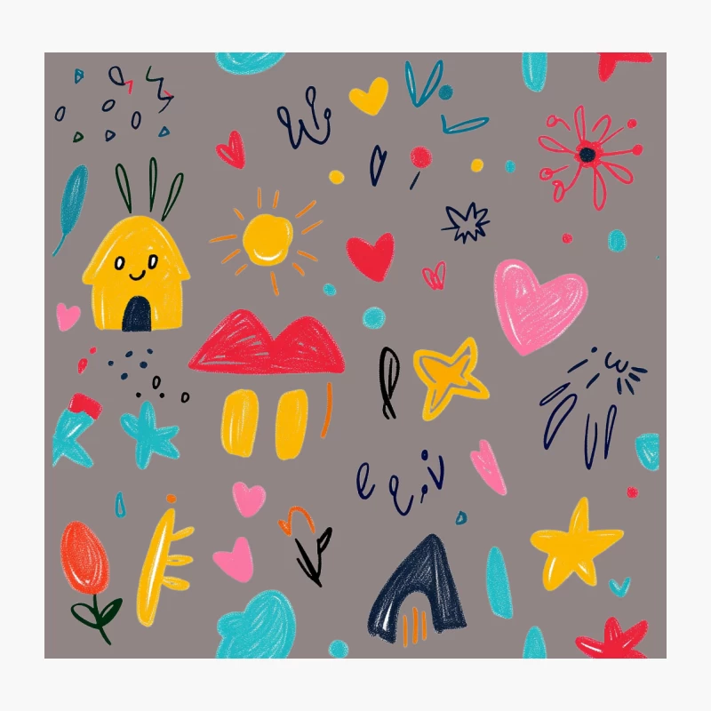 Whimsical Colorful Doodles with Hearts and Flowers Throw Pillow