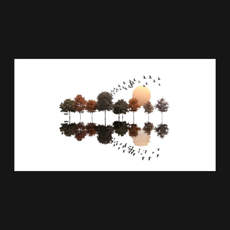 Autumnal Reflection: Trees and Birds at Sunset Desk Mat