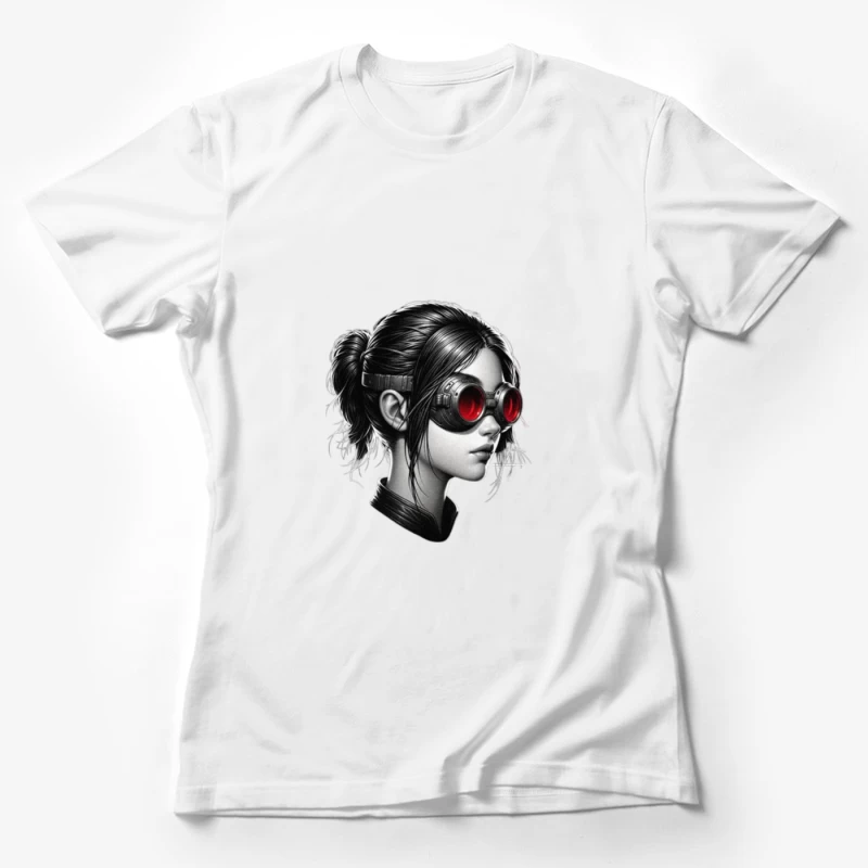 Monochrome Portrait with Red Steampunk Goggles Female T-Shirt