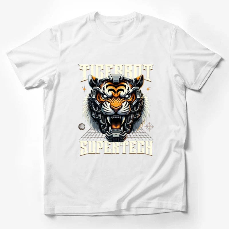 Cybernetic Tiger Head with Futuristic Tech Enhancement Male T-Shirt