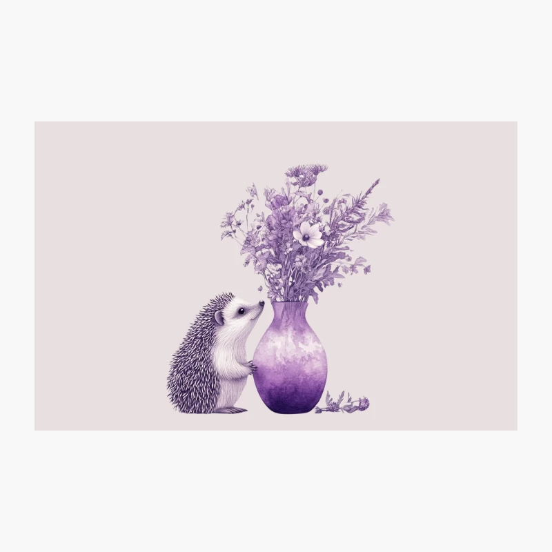 Cute Hedgehog with Purple Flower Vase Watercolor Illustration Travel Mug