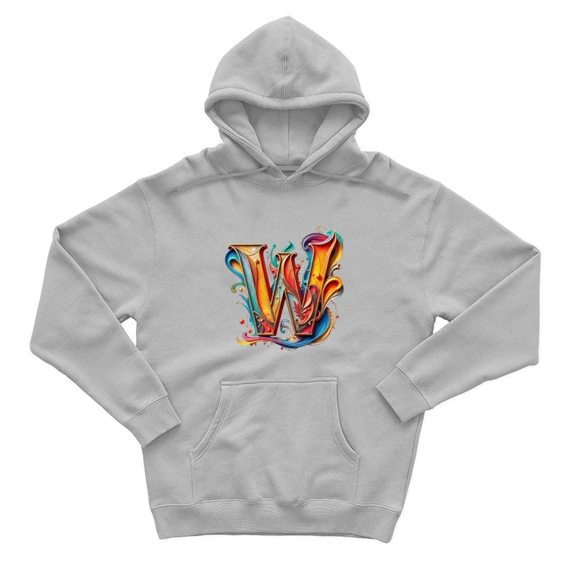 Ornate Colorful Typography: Decorative Letter W Design Male Pullover Hoodie