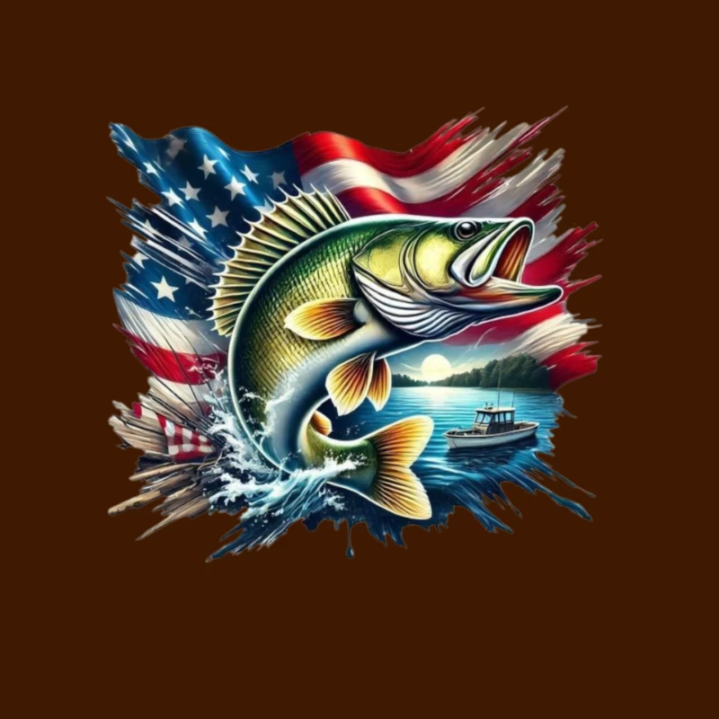 Dynamic Fish with American Flag and Scenic Background Mouse Pad