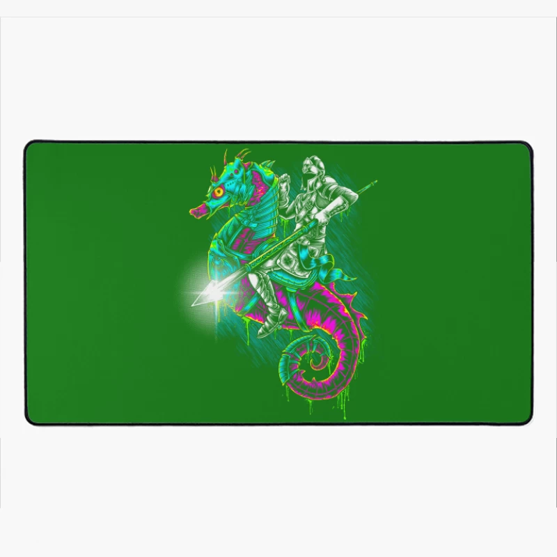 Knight Riding a Colorful Seahorse Desk Mat