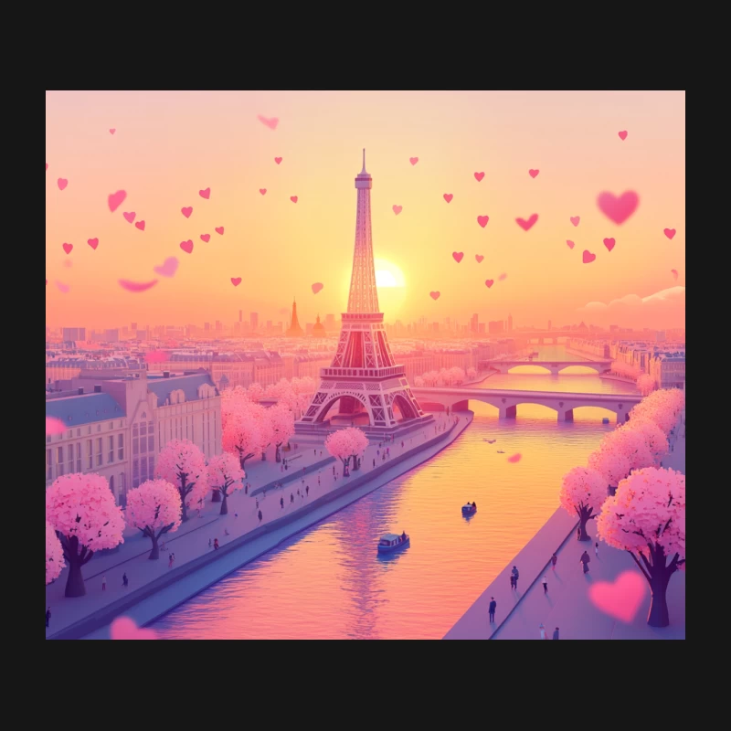 Romantic Sunset in Paris: Eiffel Tower and Cherry Blossoms Mouse Pad