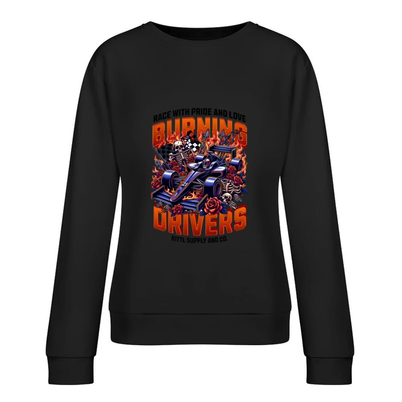 Pilotes en feu avec squelettes et roses Femme Sweat-shirt à enfiler