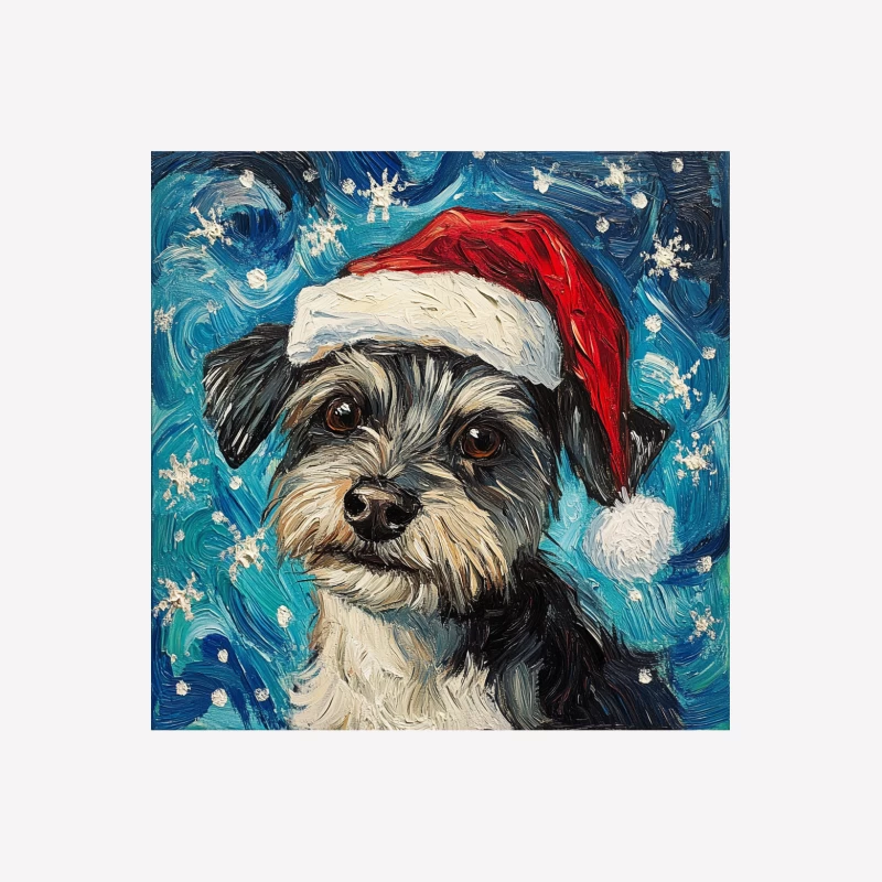 Christmas Pet Portrait of Schnauzer in Santa Hat with Starry Background Female T-Shirt