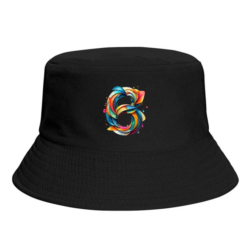 Abstract Watercolor Number 6 with Vibrant Swirling Patterns Bucket Hat