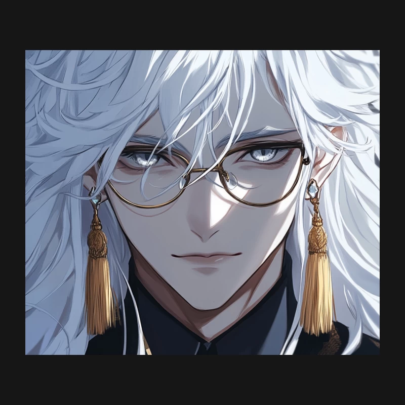 Elegant Anime Character with White Hair and Glasses Mouse Pad