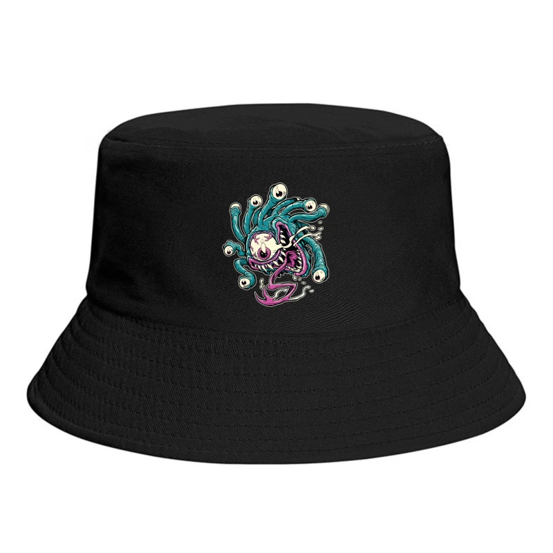 Colorful Cartoon Monster with Tentacles and Eyes Bucket Hat