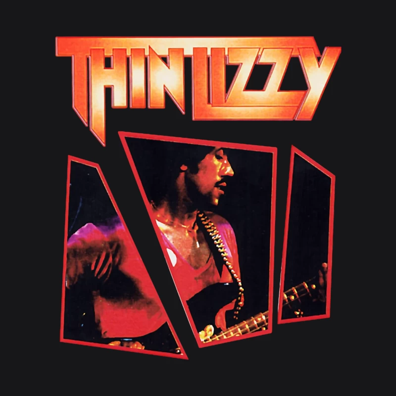 Thin Lizzy Vintage Concert Album Art with Red Typography Male Pullover Hoodie