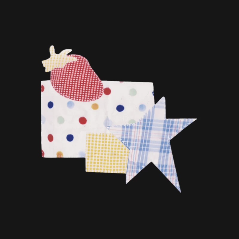 Patchwork-Muster mit Erdbeere, Stern und Punkten Herren T-Shirt