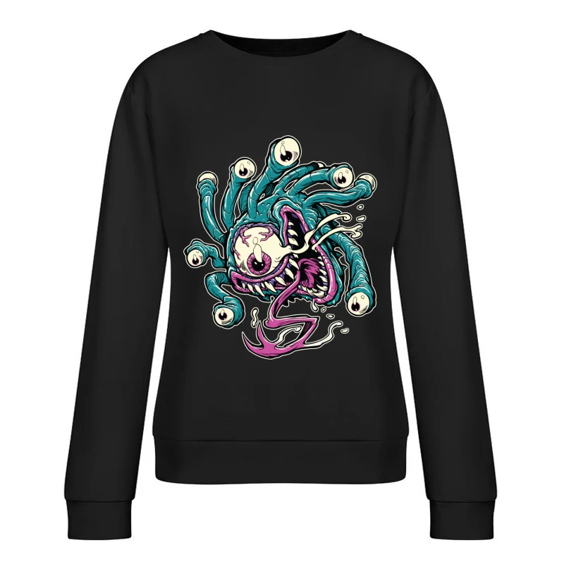 Colorful Cartoon Monster with Tentacles and Eyes Female Pullover Sweatshirt