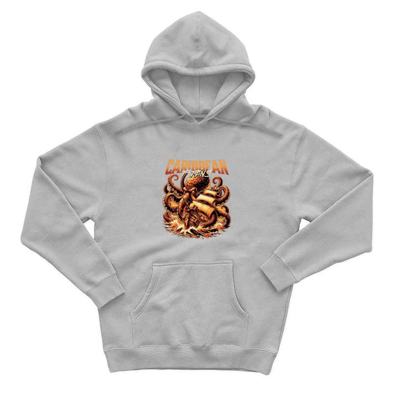 Giant Caribbean Octopus Attacking Sailing Ship Illustration Male Pullover Hoodie