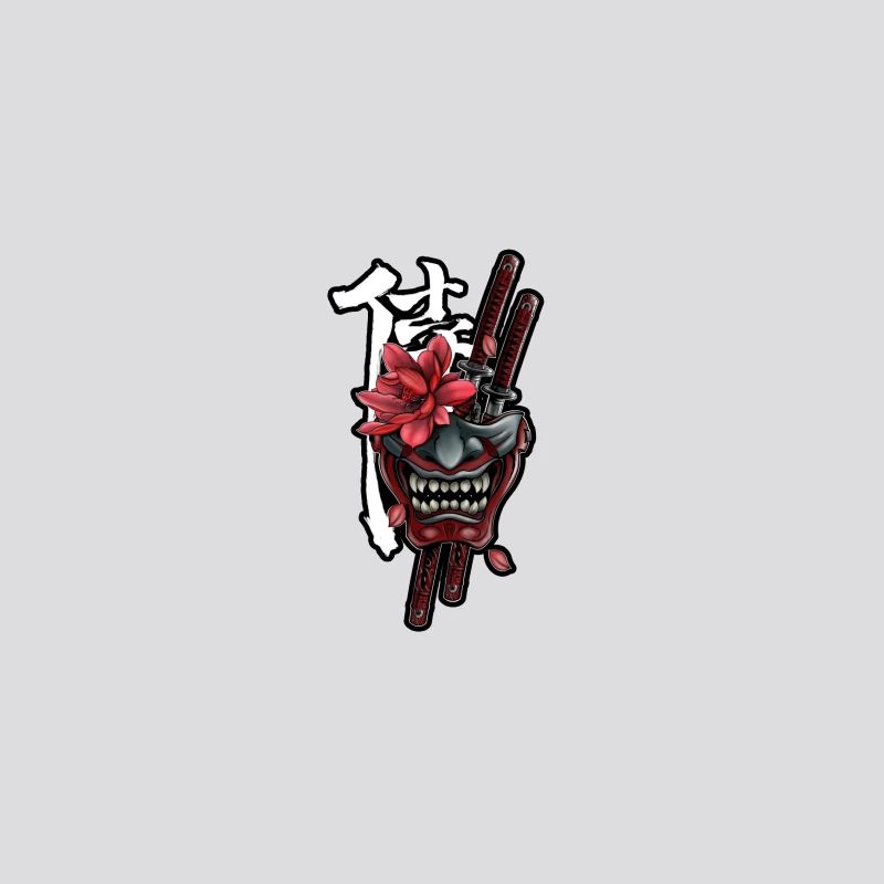 Samurai Mask Art with Katana and Flower iPhone Case