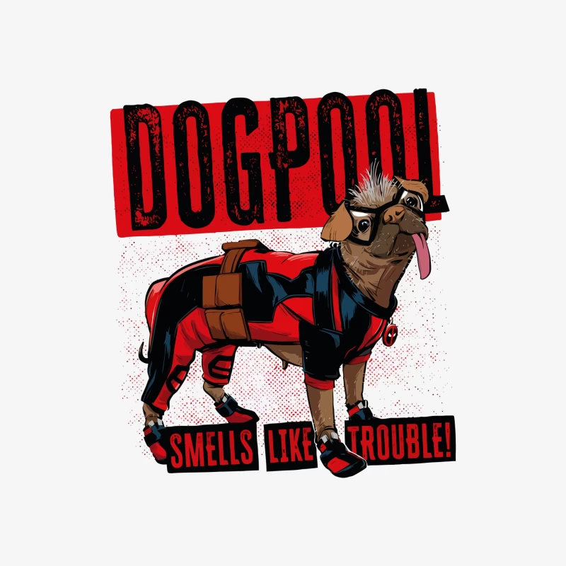 Funny "Dogpool" Pug Superhero Comic Style T-Shirt Design Male Long Sleeve T-Shirt