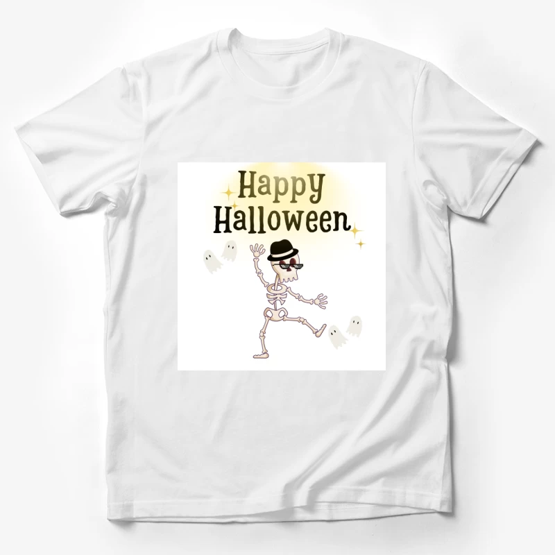 Cool Dancing Skeleton with Happy Halloween Male T-Shirt