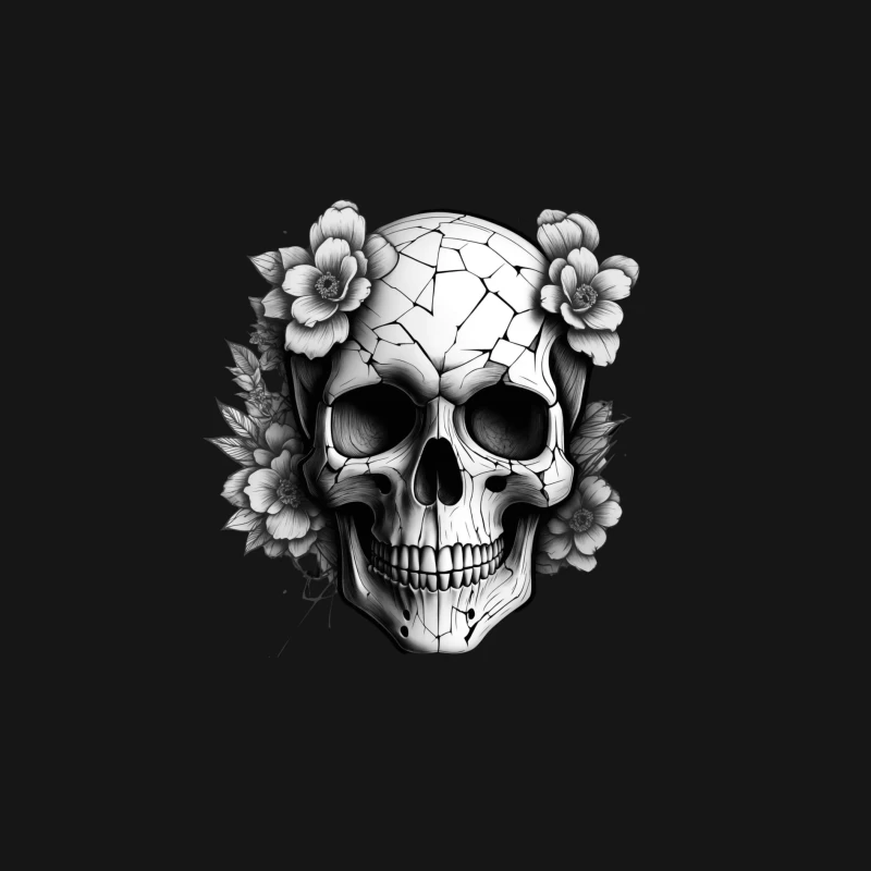Cracked Skull with Flowers Female Long Sleeve T-Shirt