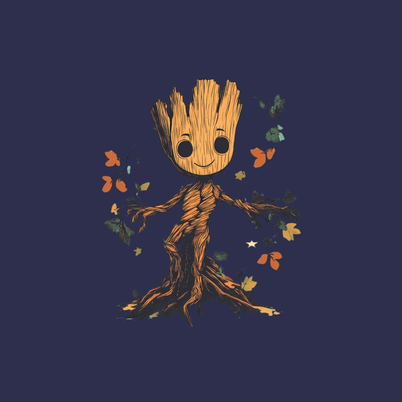 Adorable Groot Tree Character with Autumn Leaves Male Long Sleeve T-Shirt