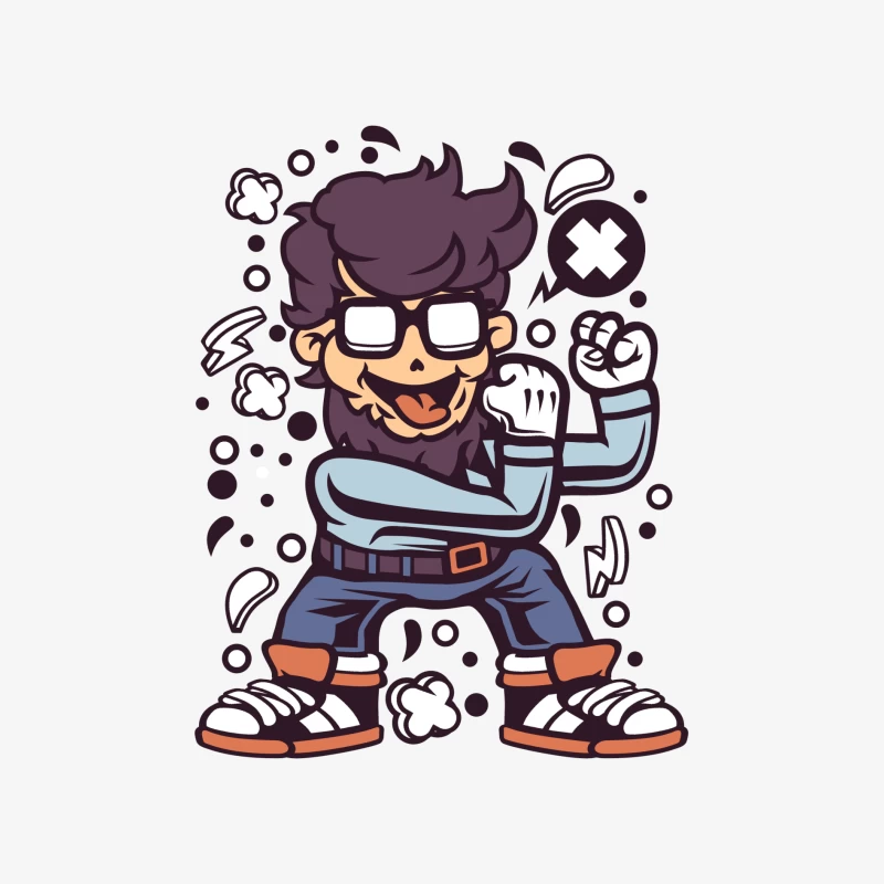 Personnage de dessin animé joyeux Homme Manches Longues T-Shirt