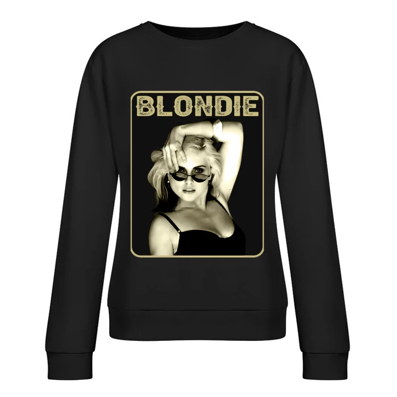 Vintage Black and White Fashion Portrait with Sunglasses Female Pullover Sweatshirt