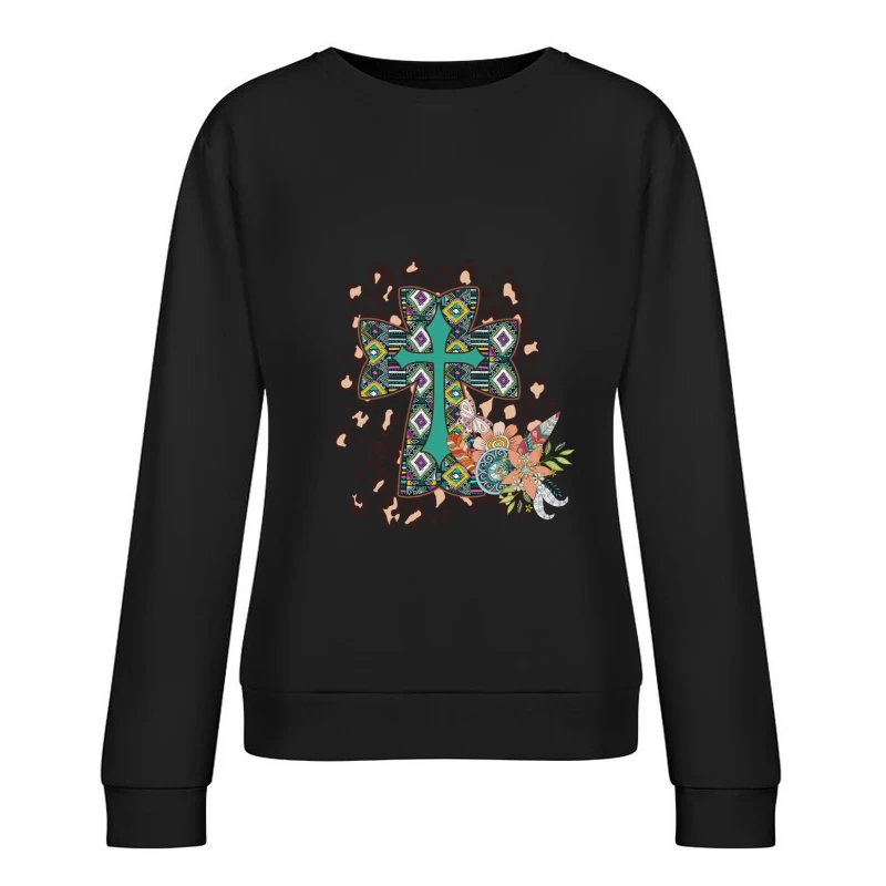 Dekoratives Kreuz mit Blumen und Mustern Damen Pullover Sweatshirt