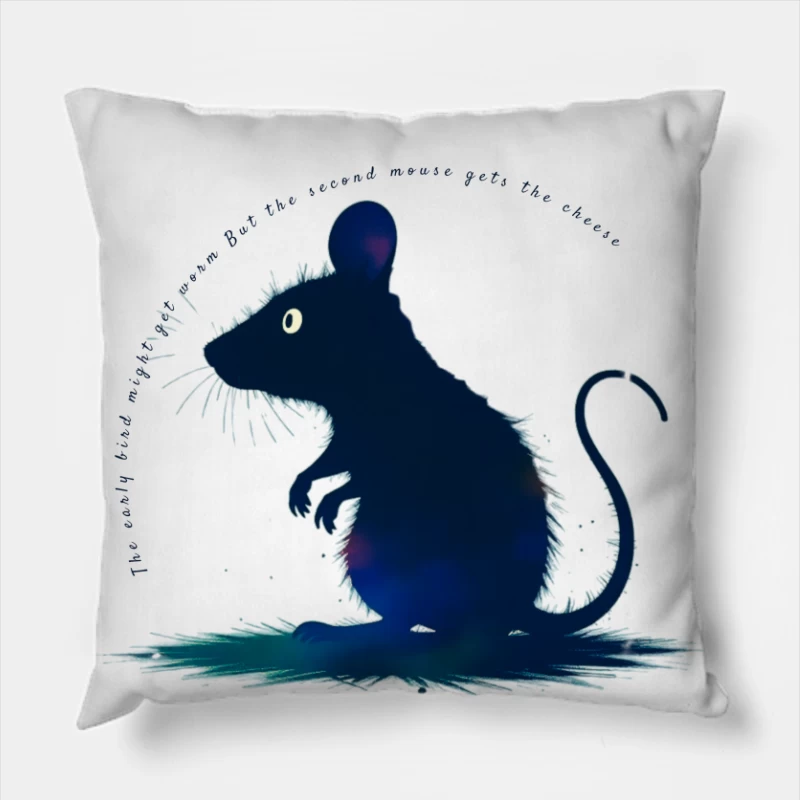 Dark Blue Mouse Silhouette Digital Illustration Throw Pillow