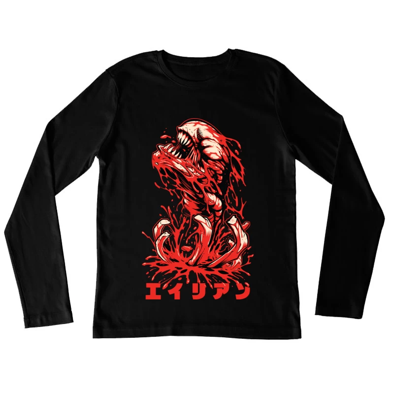 Horror Monster Illustration with Blood Female Long Sleeve T-Shirt